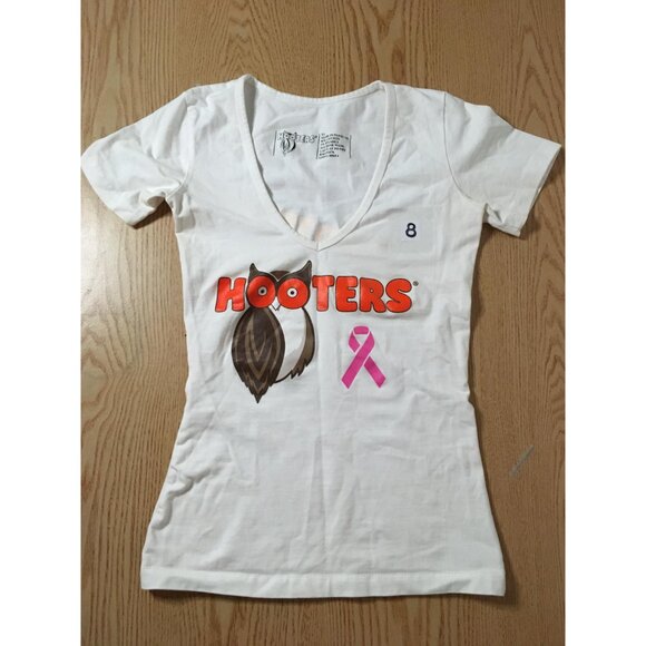 B91 #8 VERY RARE!! Hooters Girl Worn Uniform Short Sleeve Pink Ribbon Xs/Xxs - Picture 3 of 5